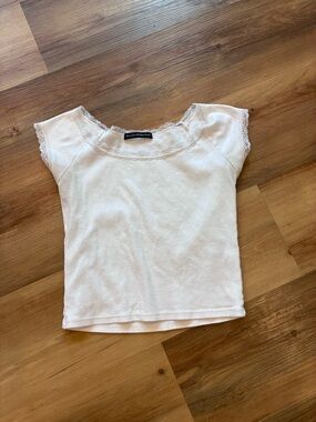 Brandy Melville Cream Lace-Trim Short Sleeve Tee